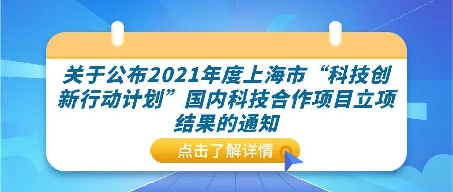 公示 | 关于公布2021年度上海市“科技创新行动计划”国内科技合作项目立项结果的通知