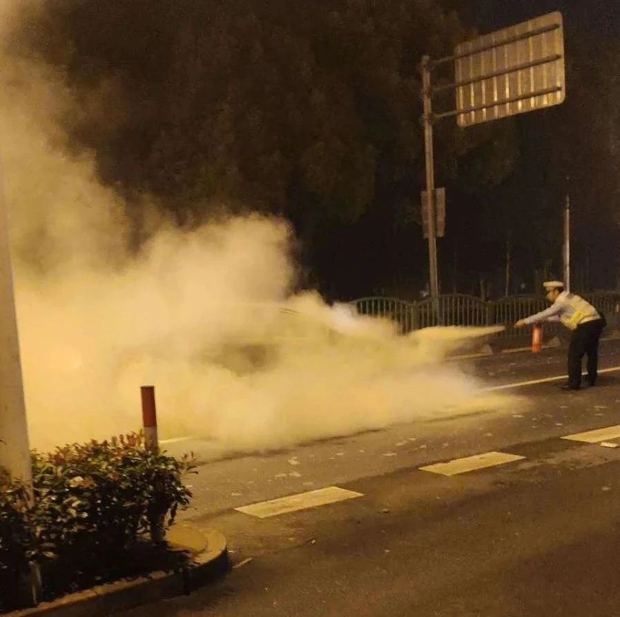轿车行驶途中发生自燃 奉贤民警及时救援化险为夷