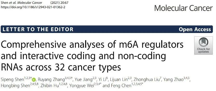 Mol. Cancer |南医大陈峰/魏永越团队发文揭示m6A在泛癌中的作用，助力临床靶点开发