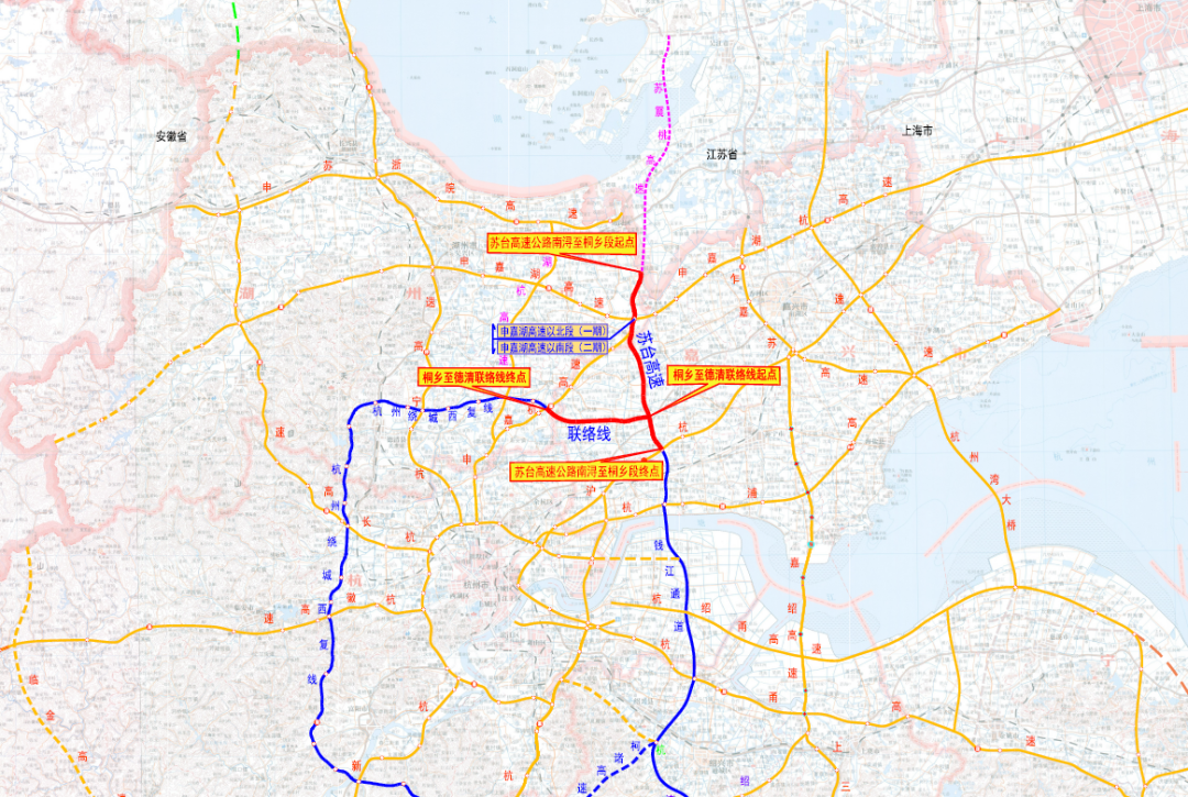 项目起于南浔区南浔镇苏浙交界处,顺接江苏省苏台高速公路(七都至桃源